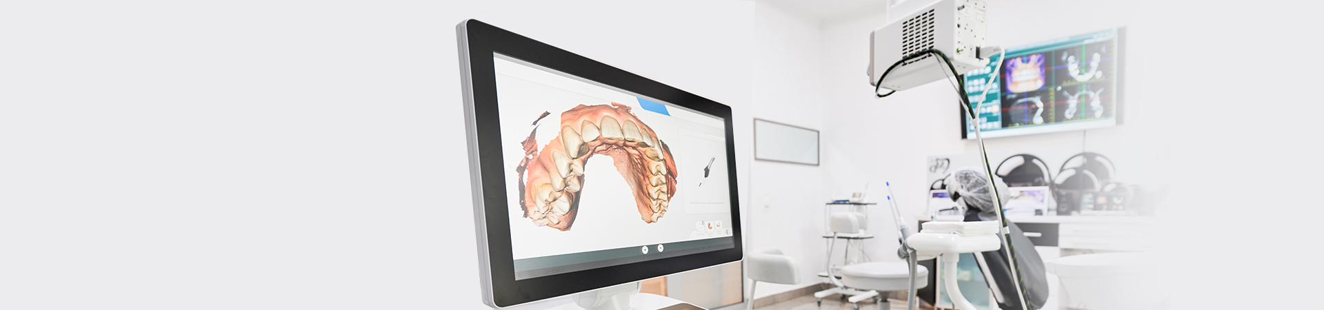 A close-up of a dentist performing an oral cancer screening on a patient, emphasizing dental health and preventive care at New Smile Dentistry.